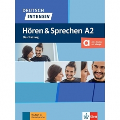 جلد کتاب Deutsch Intensiv Hören & Sprechen A2 انتشارات Klett برای تقویت مهارت شنیداری و مکالمه زبان آلمانی